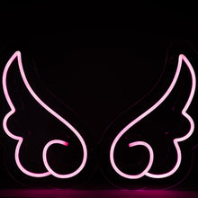 Load image into Gallery viewer, pink-neon-angel-wings-sign-on-a-black-background
