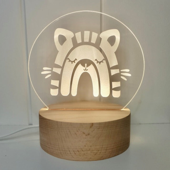 Etched acrylic night light, warm glow, boho style, tiger night light, round night light, 1st Birthday Gift Idea, Gift for boys, Gift for Girls