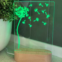 Load image into Gallery viewer, Dandelion-blowing-in-the-wind-etched-acrylic-night-light-green
