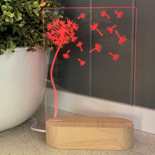 Load image into Gallery viewer, Dandelion-blowing-in-the-wind-etched-acrylic-night-light-red
