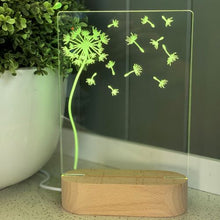 Load image into Gallery viewer, Dandelion-blowing-in-the-wind-etched-acrylic-night-light-yellow
