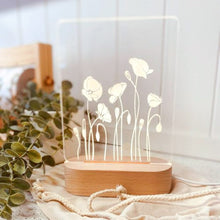 Load image into Gallery viewer, Poppys-in-a-line-etched-acrylic-night-light-white
