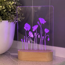 Load image into Gallery viewer, Poppys-in-a-line-etched-acrylic-night-light-purple
