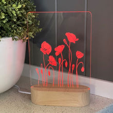 Load image into Gallery viewer, Poppys-in-a-line-etched-acrylic-night-light-red
