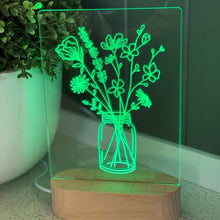 Load image into Gallery viewer, mason-jar-of-wild-flowers-etched-acrylic-night-light-green
