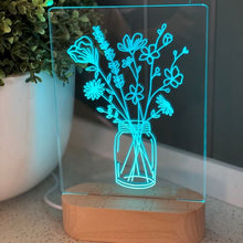 Load image into Gallery viewer, mason-jar-of-wild-flowers-etched-acrylic-night-light-blue
