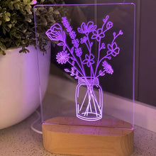 Load image into Gallery viewer, mason-jar-of-wild-flowers-etched-acrylic-night-light-purple
