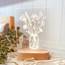 Load image into Gallery viewer, mason-jar-of-wild-flowers-etched-acrylic-night-light-white
