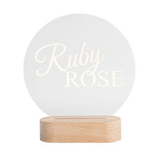 Load image into Gallery viewer, Personalised night light. Custom name nightlights. You have the option to have first name only, or first name and second name, this can also be changed to room if required. Ie Ruby&#39;s Room. Please note the word room or second name is only done in the font shown. You can choose the font for the first name.
